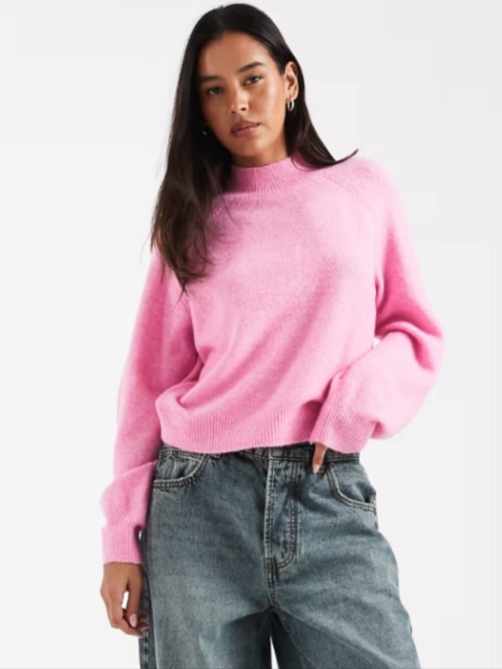 Vero Moda Slouchy High Neck Sweater Fuchsia Pink Melange Mock Neck Size Small